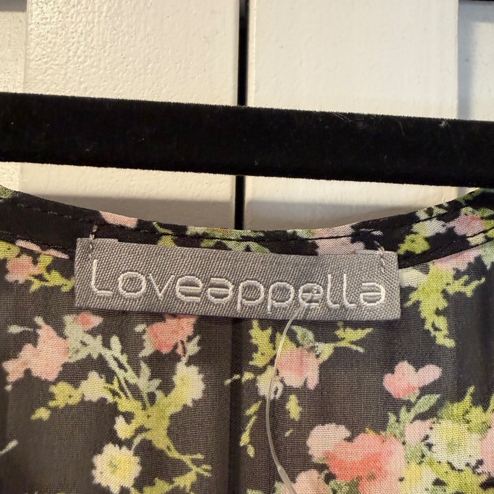 Loveappella‎ Darbi V-Neck Mixed Material Knit Contrast Tunic Top Black Floral XL - Picture 3 of 16